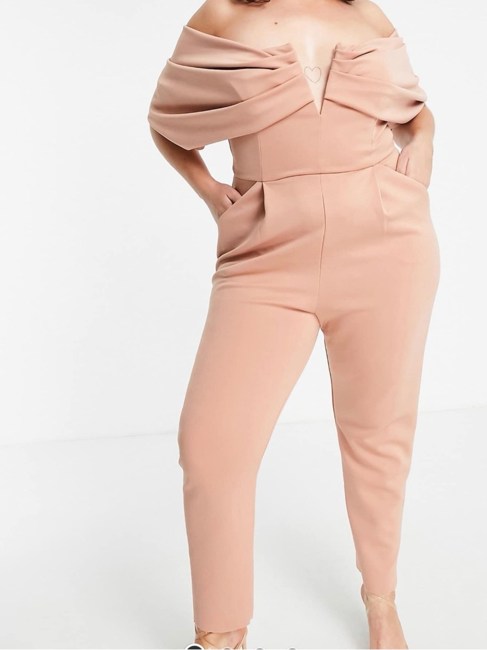 Off-Shoulder Dusty Rose Jumpsuit with Draped Neckline